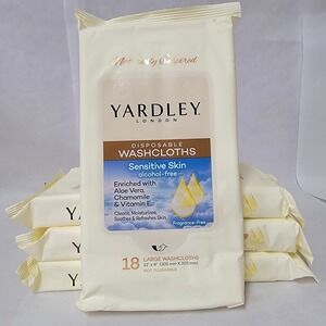 Four Packs Yardley Sensitive Skin Disposable Washcloths 18 Count Aloe Vera Chamo
